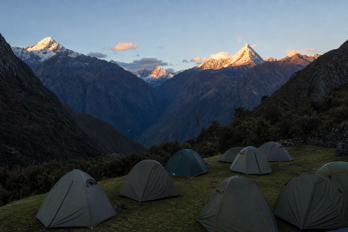 A trekking campsite along the Inca Trail