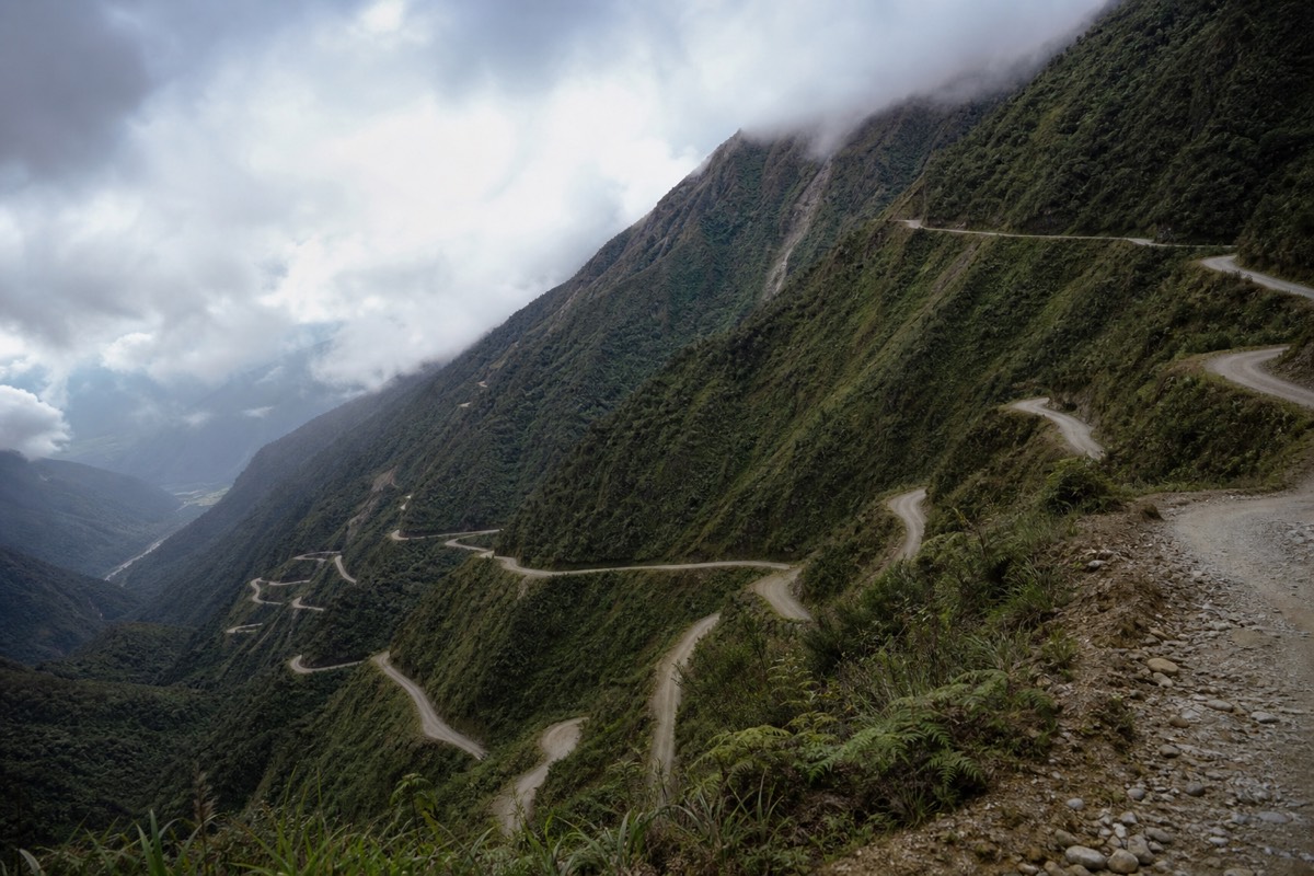 A switchback mountain road in the Peruvian Andes